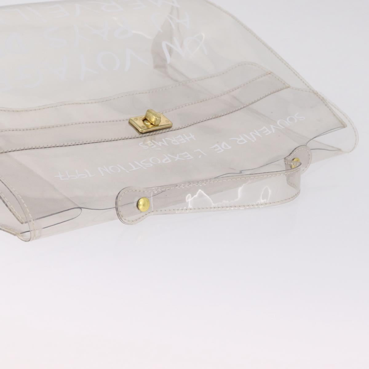 HERMES Vinyl Kelly Hand Bag Clear Gold Tone Auth bs37900