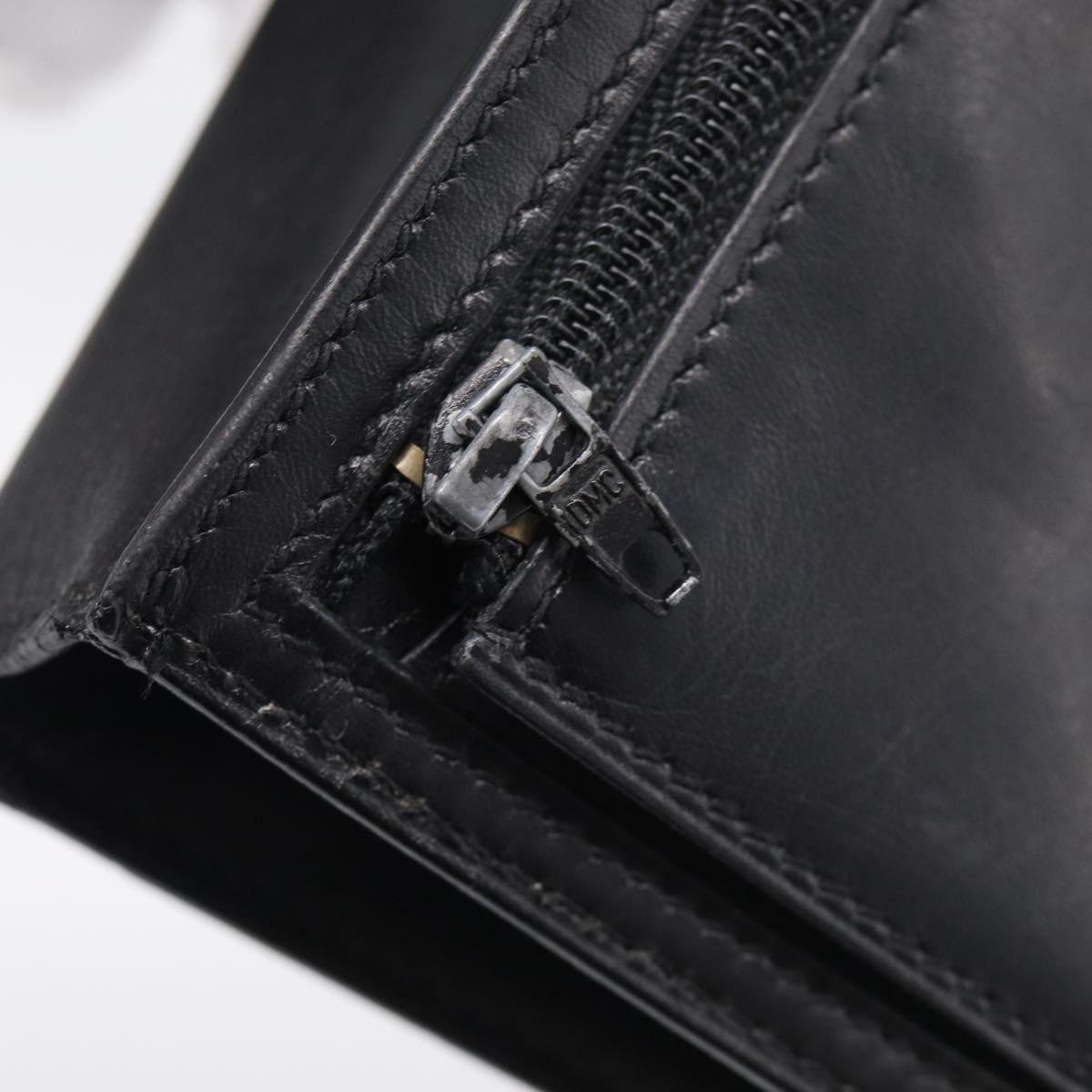 HERMES Bean Long Wallet Leather Black Gold Tone Auth bs37904