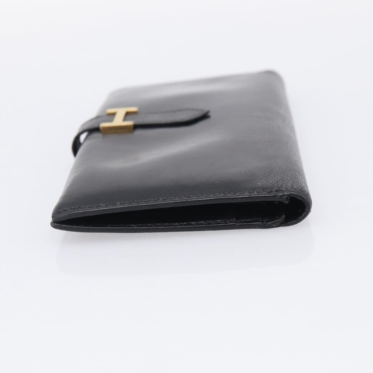 HERMES Bean Long Wallet Leather Black Gold Tone Auth bs37904