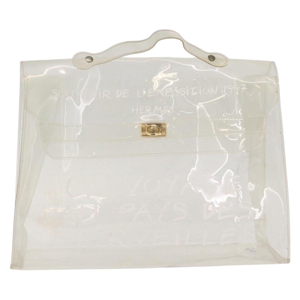 HERMES Vinyl Kelly Hand Bag Clear Gold Tone Auth bs37905