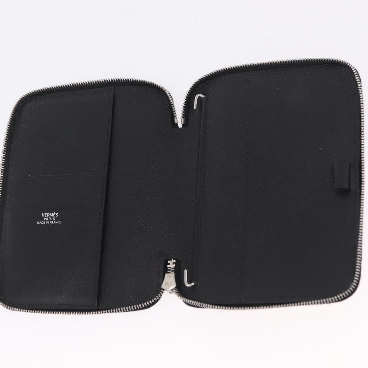 HERMES Coin Purse Wallet Canvas 3 Set Black Orange Auth bs37906