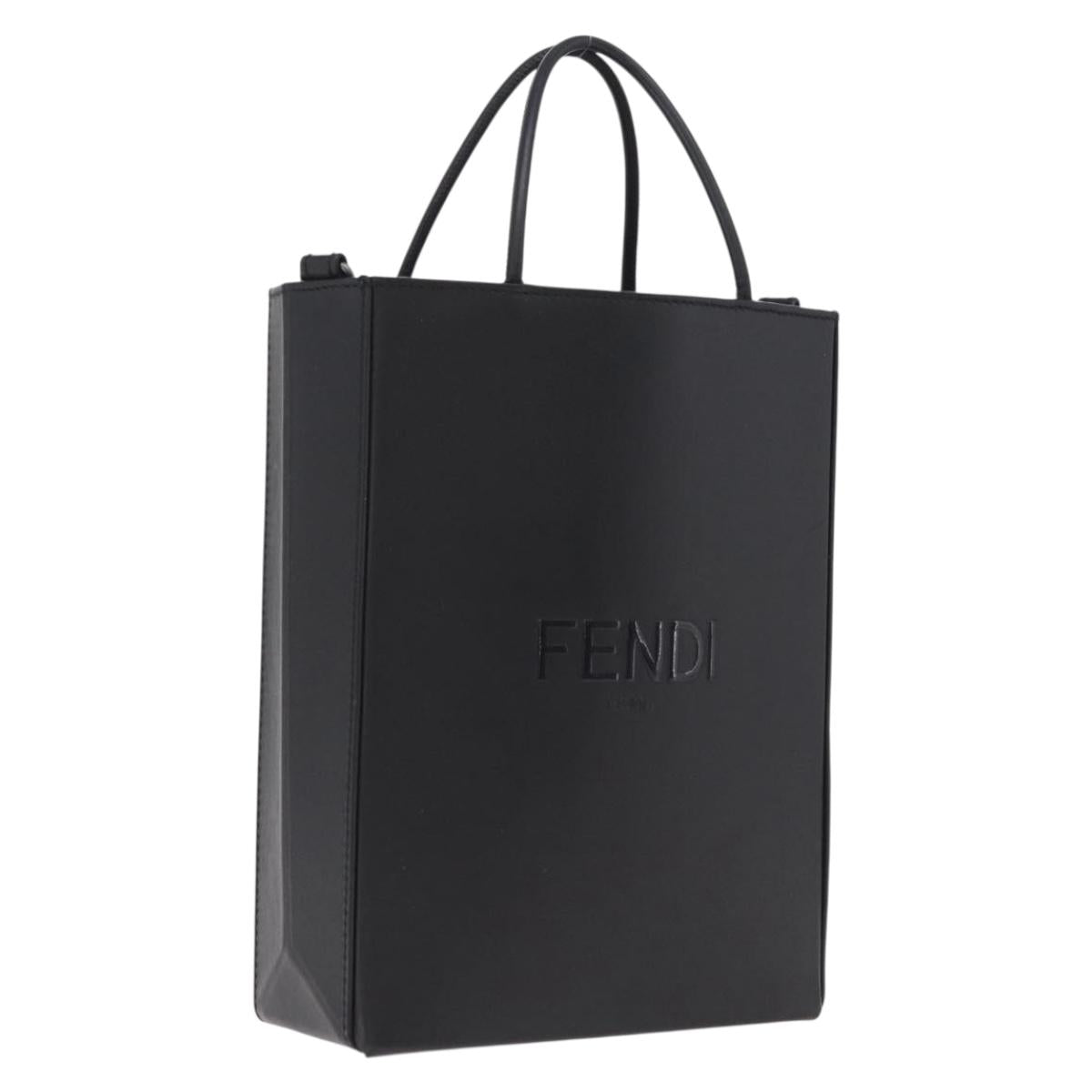 FENDI Pack Shopping Bag Small Hand Bag Leather Black Silver 7VA512 Auth bs37907