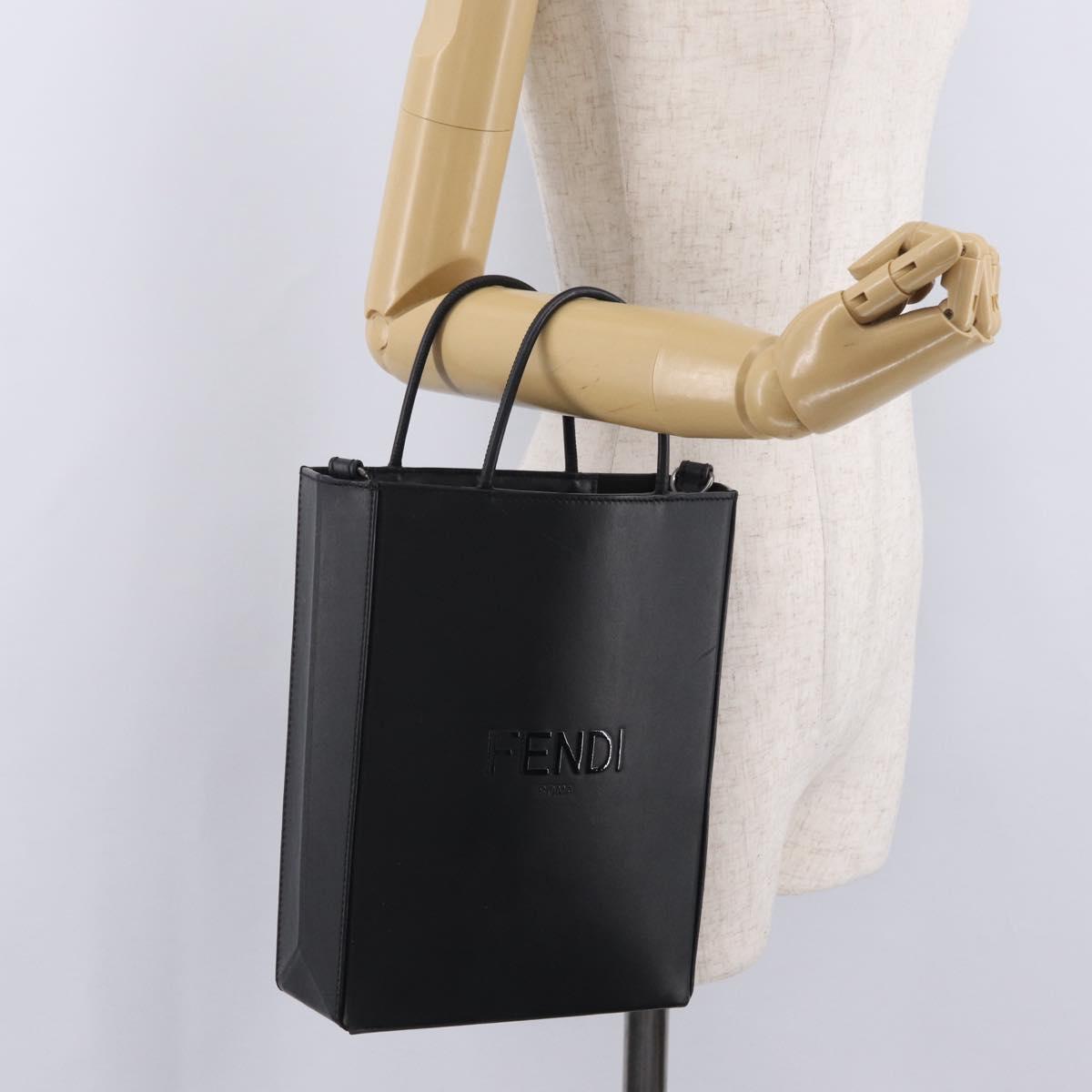 FENDI Pack Shopping Bag Small Hand Bag Leather Black Silver 7VA512 Auth bs37907
