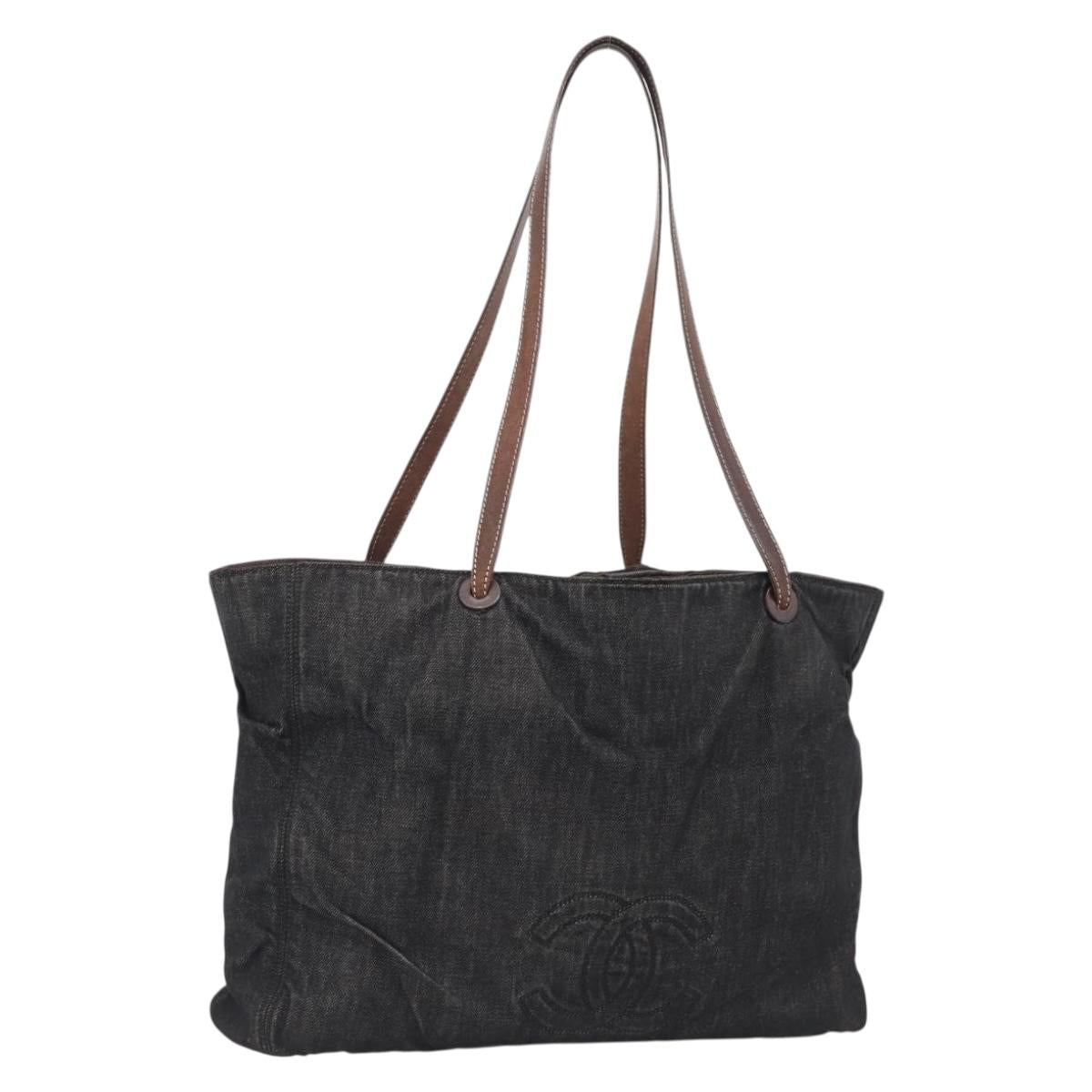 CHANEL Tote Bag Denim Black Brown CC Auth bs37908