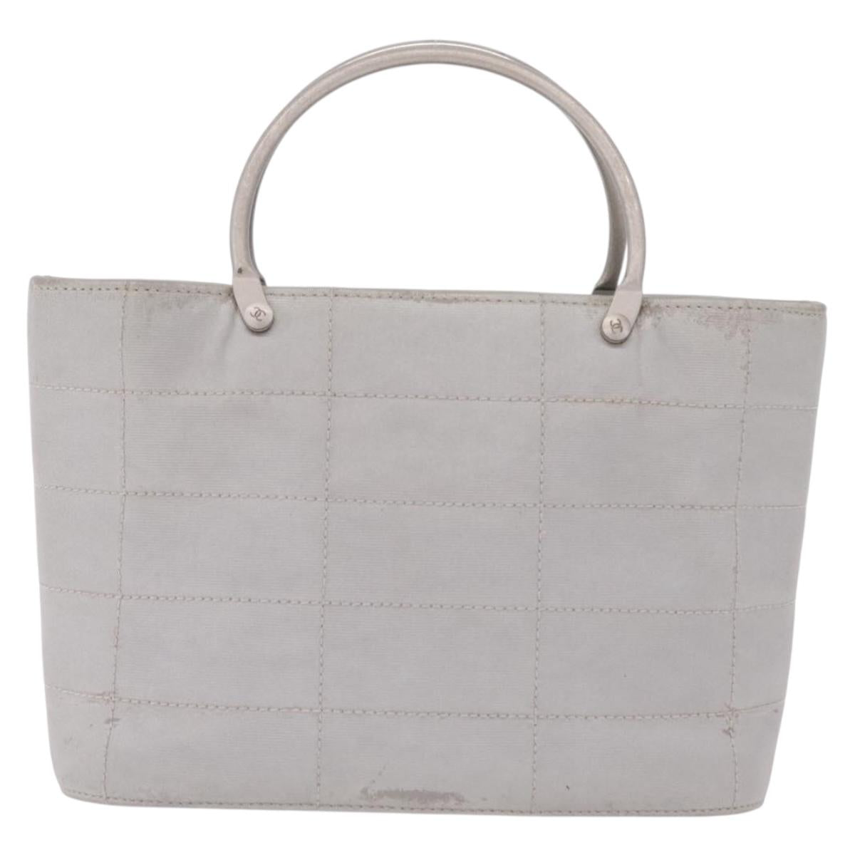 CHANEL Choco Bar Hand Bag Nylon Gray Silver CC Auth bs37919