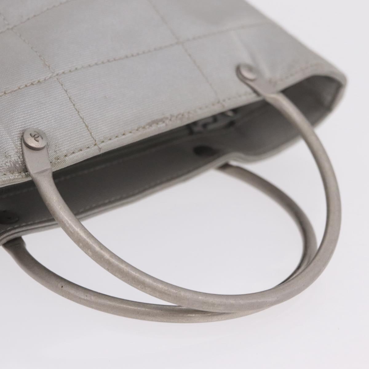 CHANEL Choco Bar Hand Bag Nylon Gray Silver CC Auth bs37919