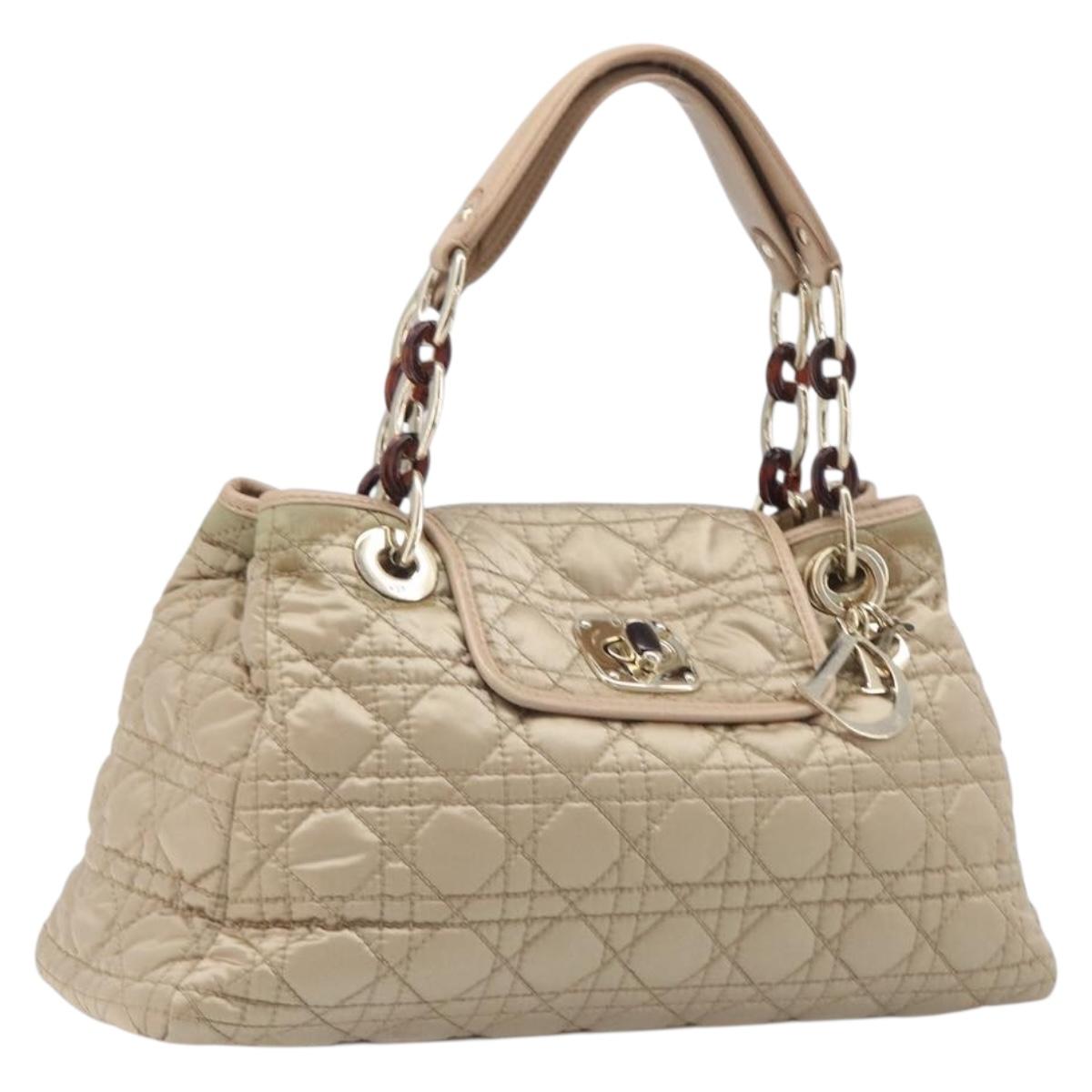 Christian Dior Lady Dior Canage Hand Bag Nylon Beige Gold Auth bs37921A