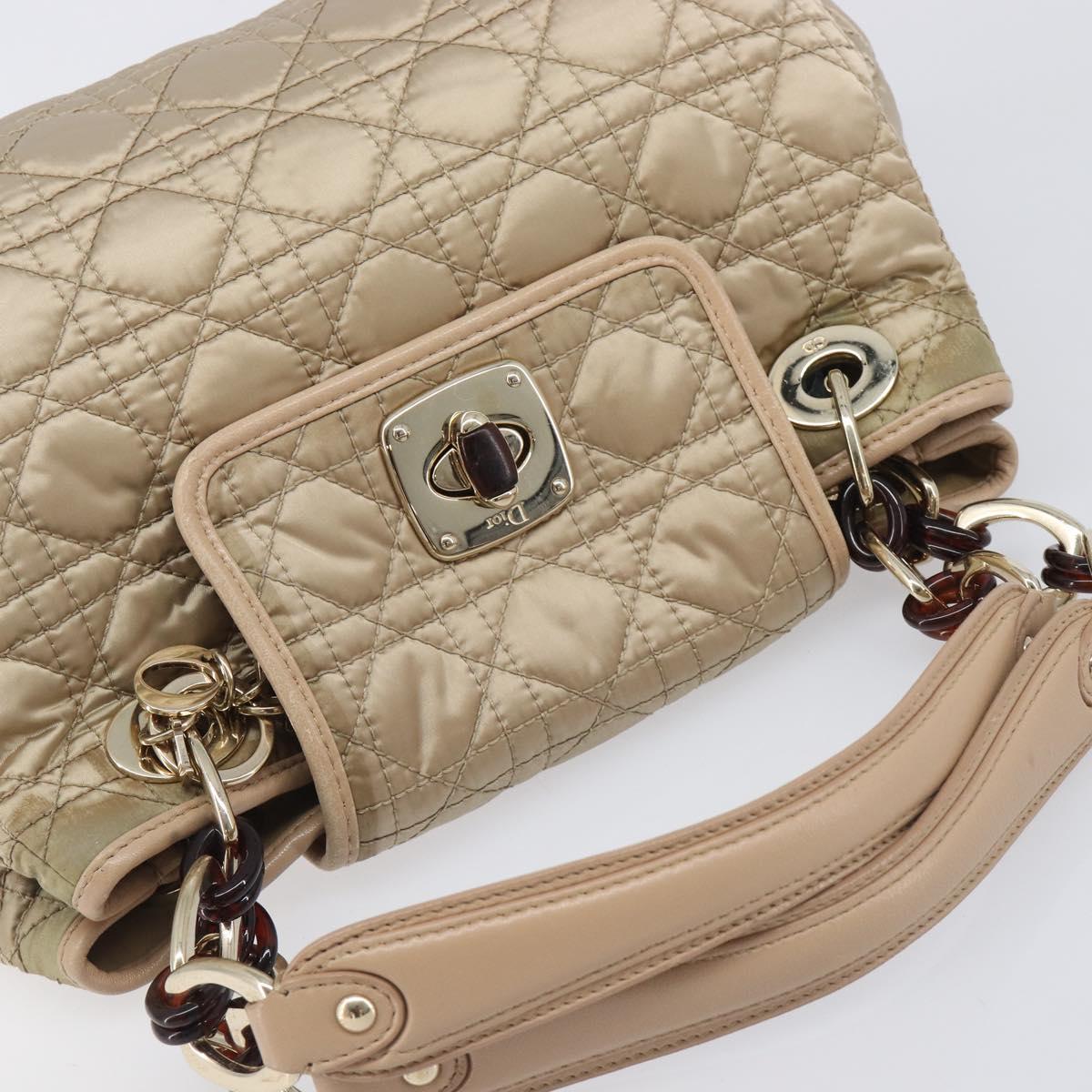 Christian Dior Lady Dior Canage Hand Bag Nylon Beige Gold Auth bs37921A