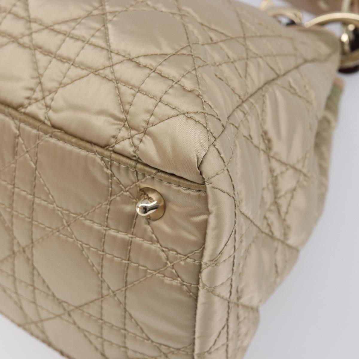 Christian Dior Lady Dior Canage Hand Bag Nylon Beige Gold Auth bs37921A