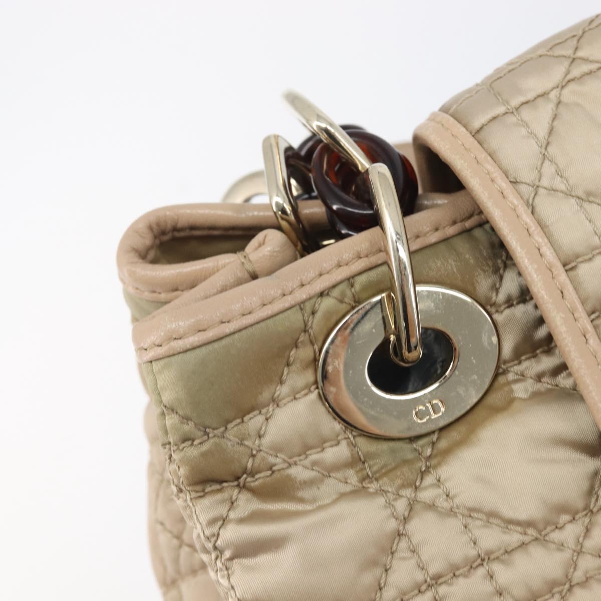 Christian Dior Lady Dior Canage Hand Bag Nylon Beige Gold Auth bs37921A