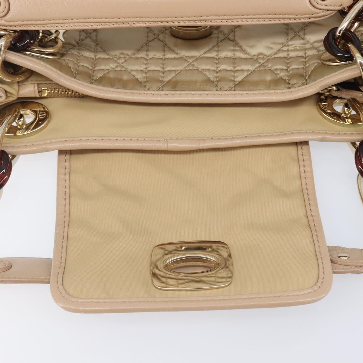 Christian Dior Lady Dior Canage Hand Bag Nylon Beige Gold Auth bs37921A