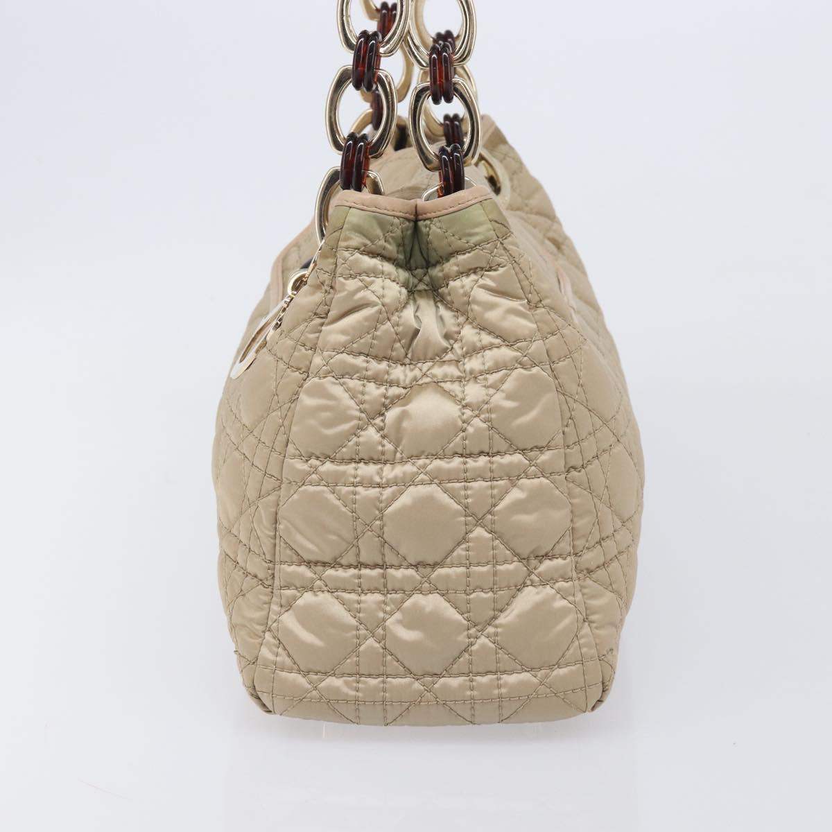 Christian Dior Lady Dior Canage Hand Bag Nylon Beige Gold Auth bs37921A