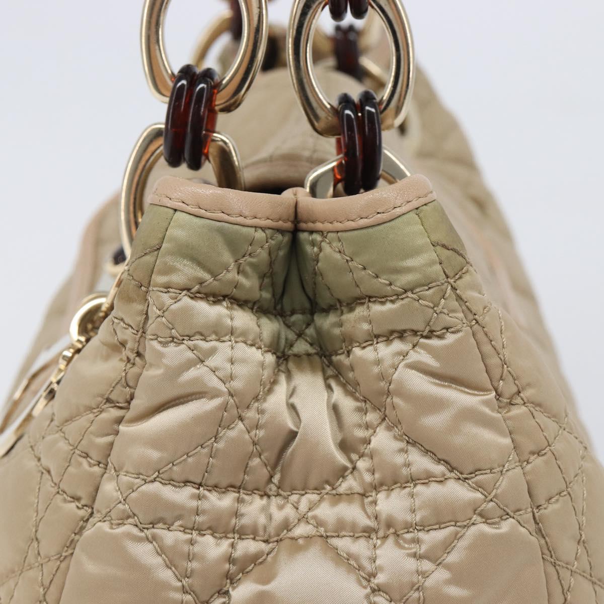 Christian Dior Lady Dior Canage Hand Bag Nylon Beige Gold Auth bs37921A