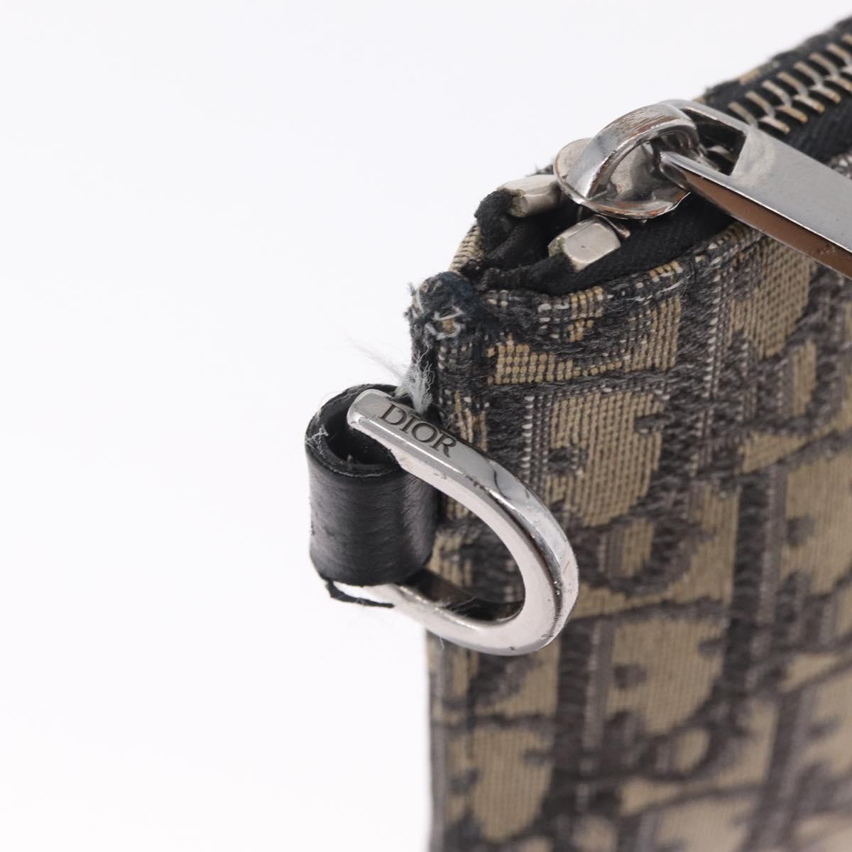 Christian Dior Oblique Clutch Bag Canvas Navy Silver Auth bs37922