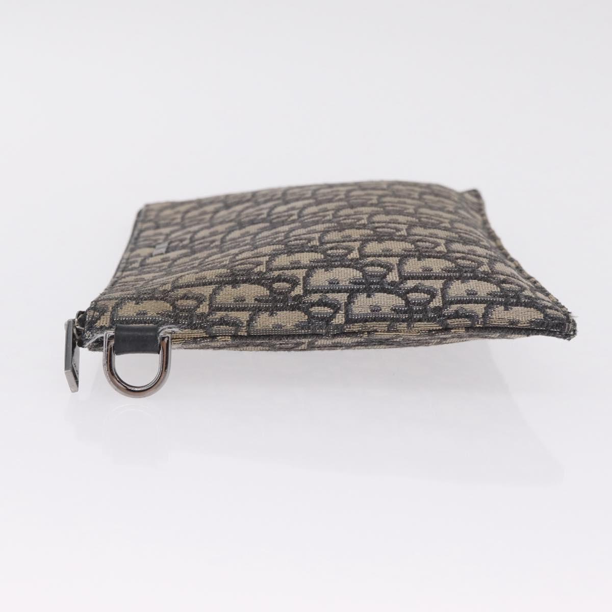 Christian Dior Oblique Clutch Bag Canvas Navy Silver Auth bs37922