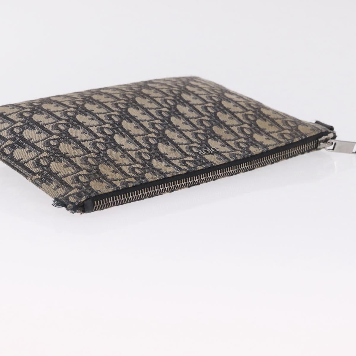 Christian Dior Oblique Clutch Bag Canvas Navy Silver Auth bs37922