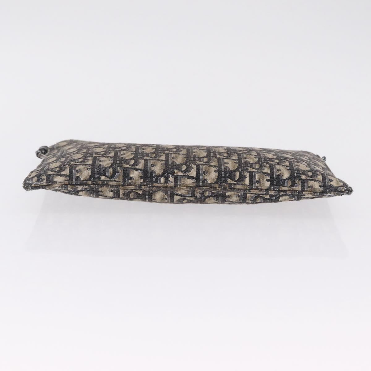 Christian Dior Oblique Clutch Bag Canvas Navy Silver Auth bs37922