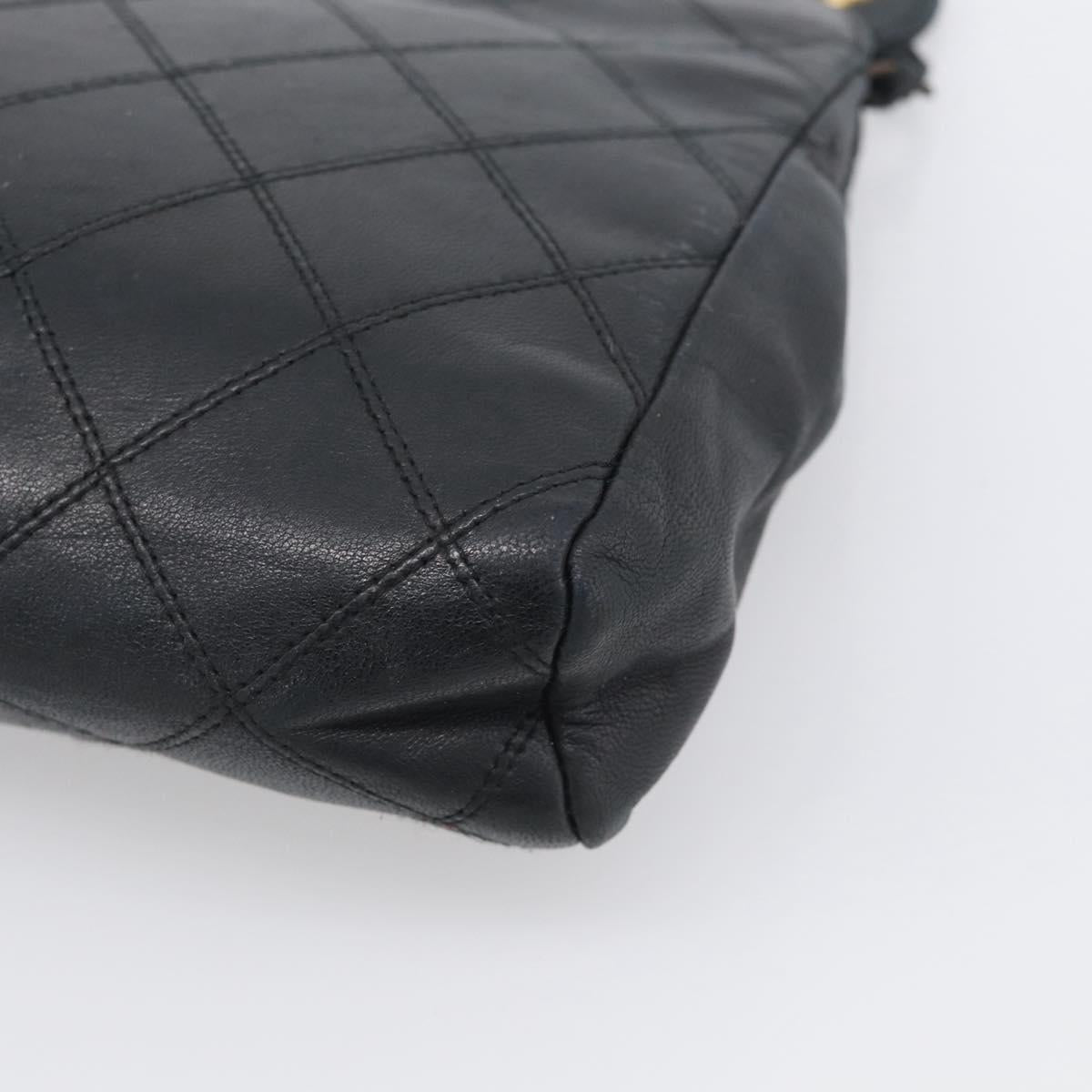 CHANEL Bicolore Clutch Bag Lamb Skin Black Gold Tone CC Auth bs37924