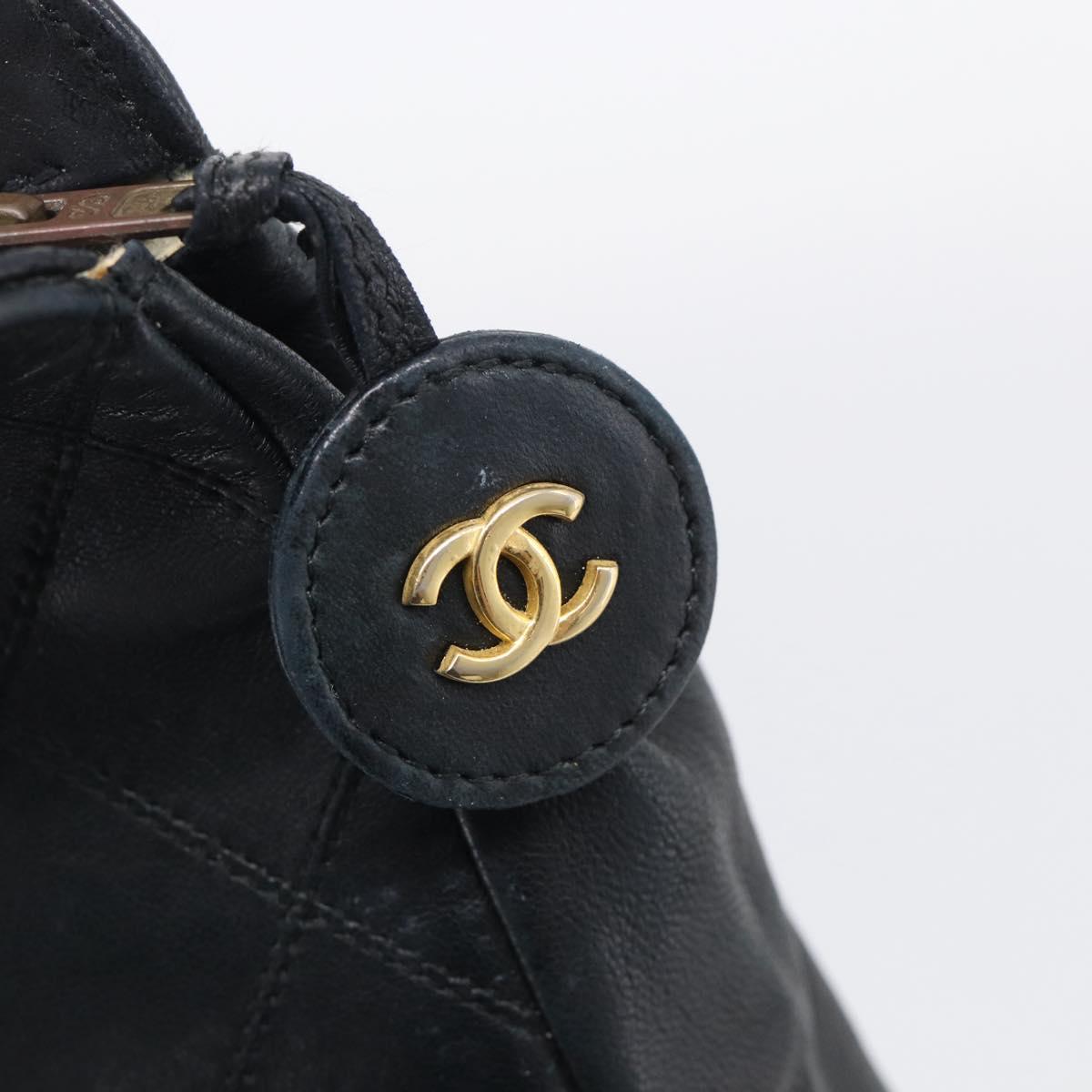 CHANEL Bicolore Clutch Bag Lamb Skin Black Gold Tone CC Auth bs37924