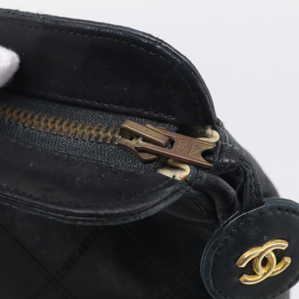 CHANEL Bicolore Clutch Bag Lamb Skin Black Gold Tone CC Auth bs37924