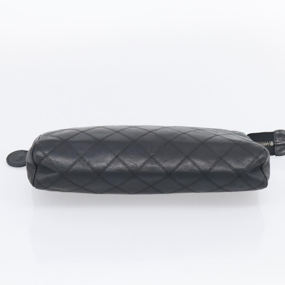 CHANEL Bicolore Clutch Bag Lamb Skin Black Gold Tone CC Auth bs37924