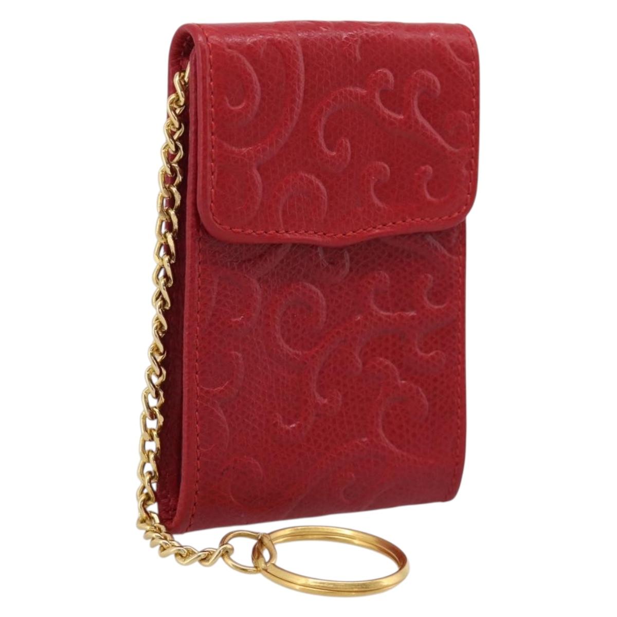 Saint Laurent Arabesque Pattern Coin Purse Leather Red Gold Tone Auth bs37943