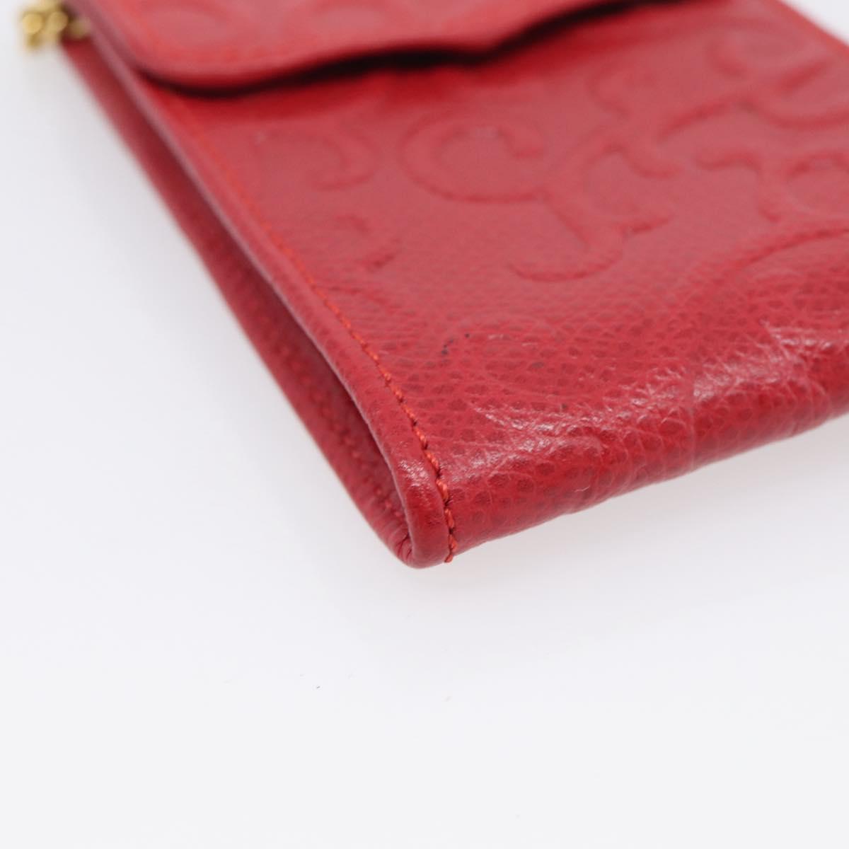 Saint Laurent Arabesque Pattern Coin Purse Leather Red Gold Tone Auth bs37943