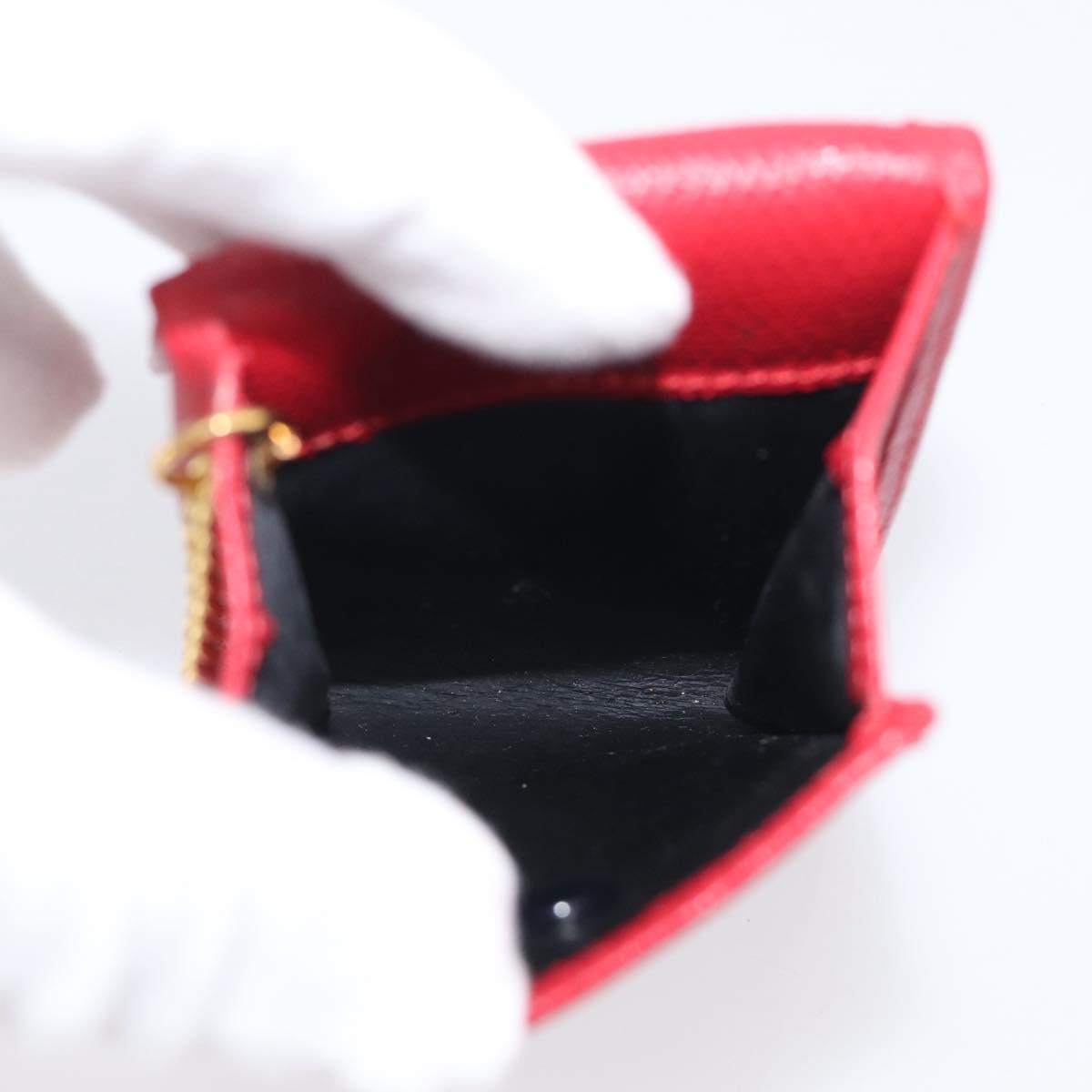 Saint Laurent Arabesque Pattern Coin Purse Leather Red Gold Tone Auth bs37943