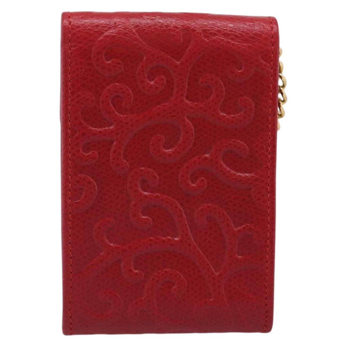Saint Laurent Arabesque Pattern Coin Purse Leather Red Gold Tone Auth bs37943