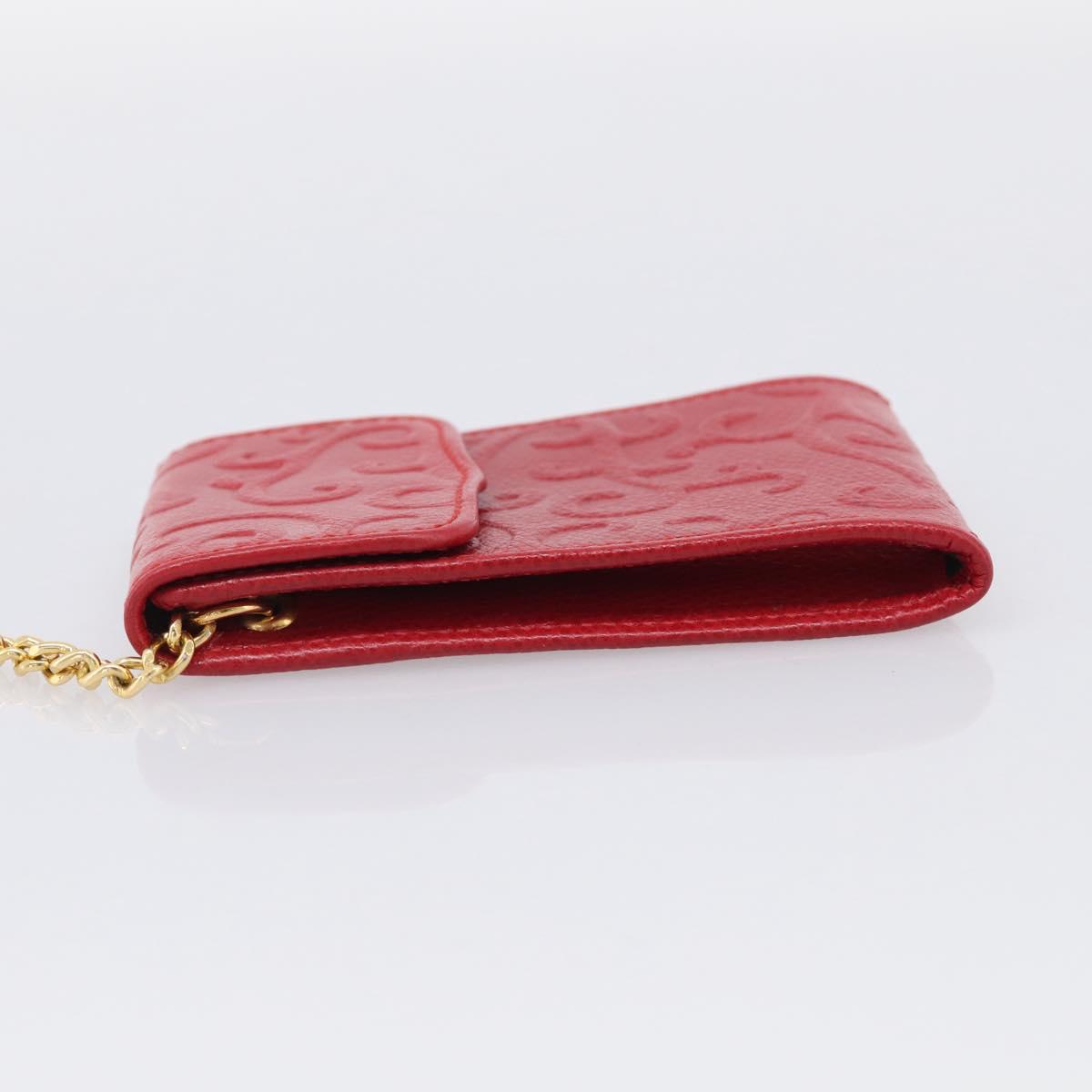Saint Laurent Arabesque Pattern Coin Purse Leather Red Gold Tone Auth bs37943