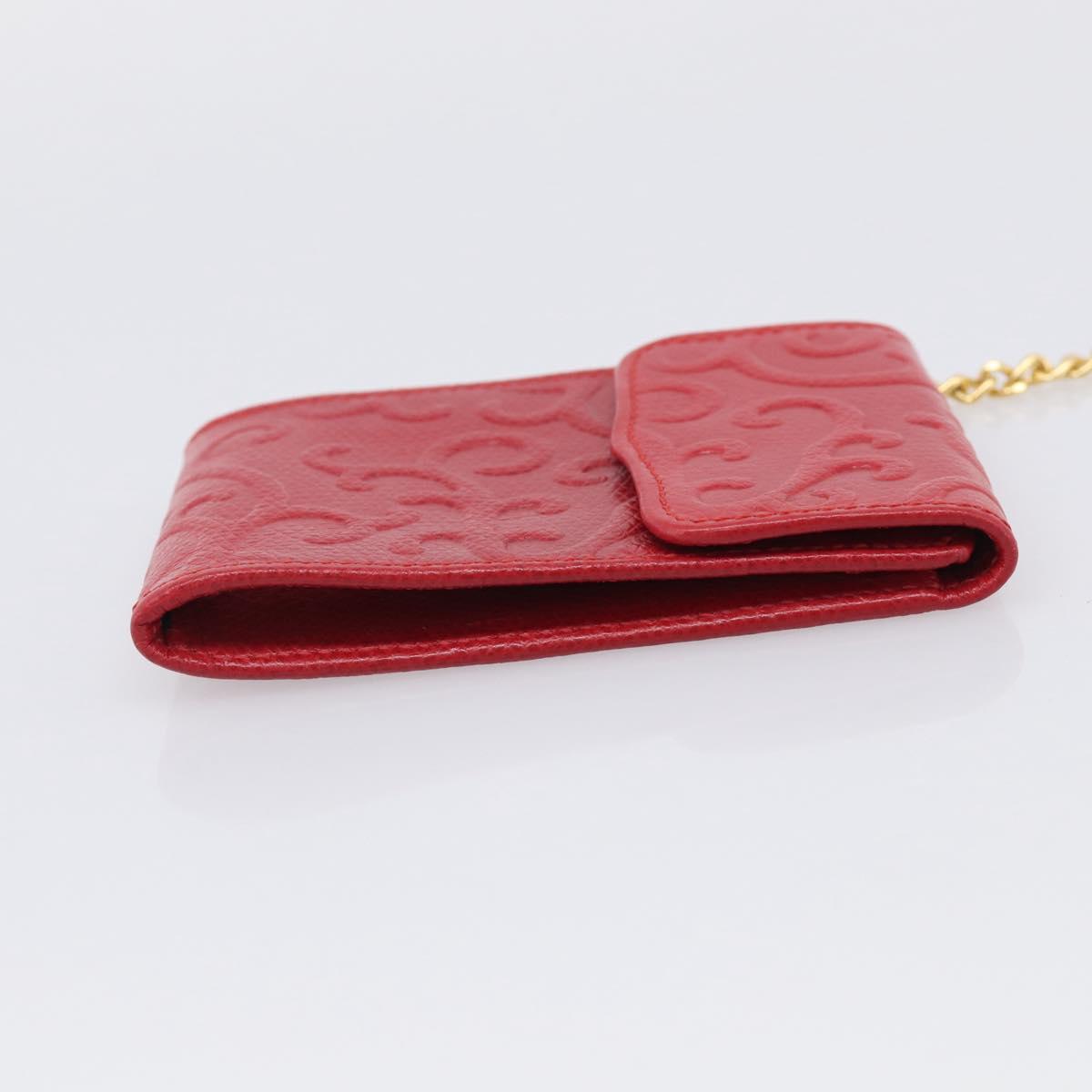 Saint Laurent Arabesque Pattern Coin Purse Leather Red Gold Tone Auth bs37943