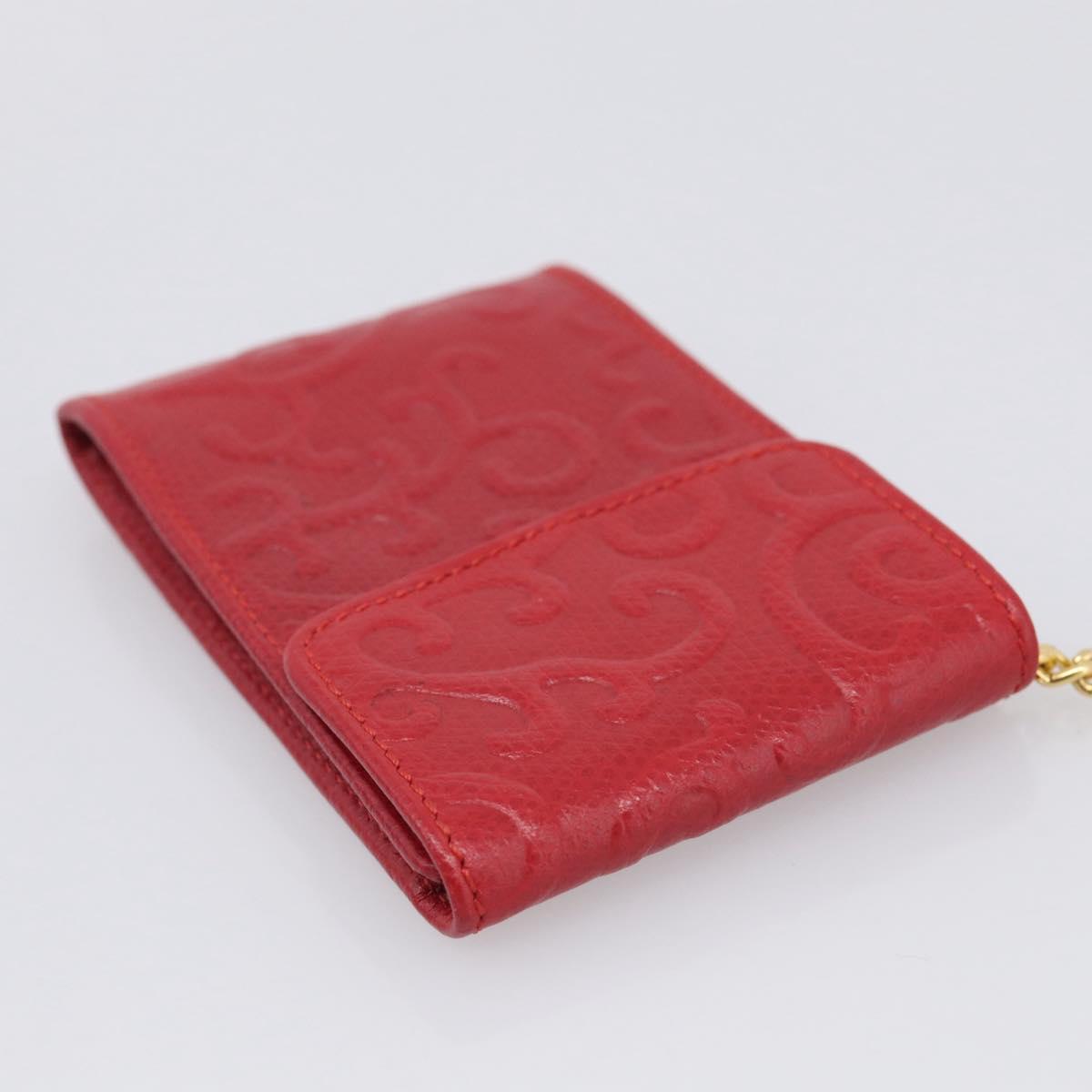 Saint Laurent Arabesque Pattern Coin Purse Leather Red Gold Tone Auth bs37943