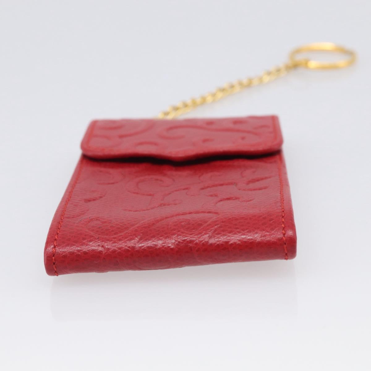 Saint Laurent Arabesque Pattern Coin Purse Leather Red Gold Tone Auth bs37943