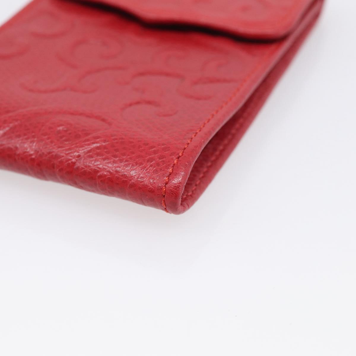 Saint Laurent Arabesque Pattern Coin Purse Leather Red Gold Tone Auth bs37943