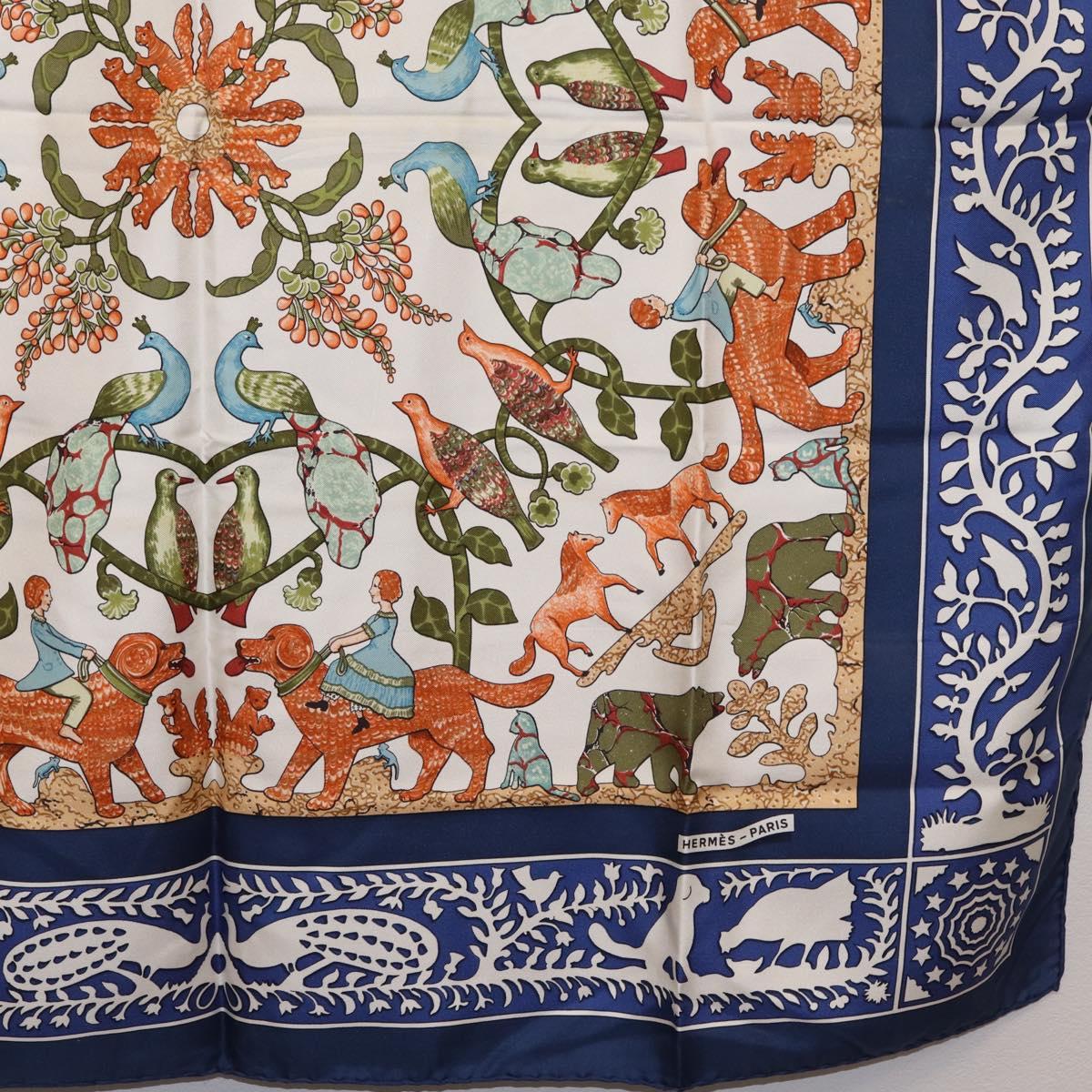 HERMES Carre 90 Scarf ""EARLY AMERICA"" Silk Blue Auth bs37948