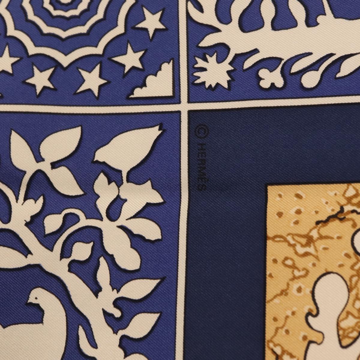 HERMES Carre 90 Scarf ""EARLY AMERICA"" Silk Blue Auth bs37948