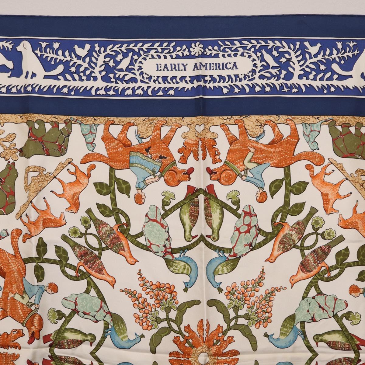 HERMES Carre 90 Scarf ""EARLY AMERICA"" Silk Blue Auth bs37948