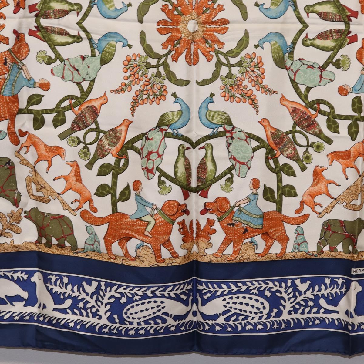 HERMES Carre 90 Scarf ""EARLY AMERICA"" Silk Blue Auth bs37948