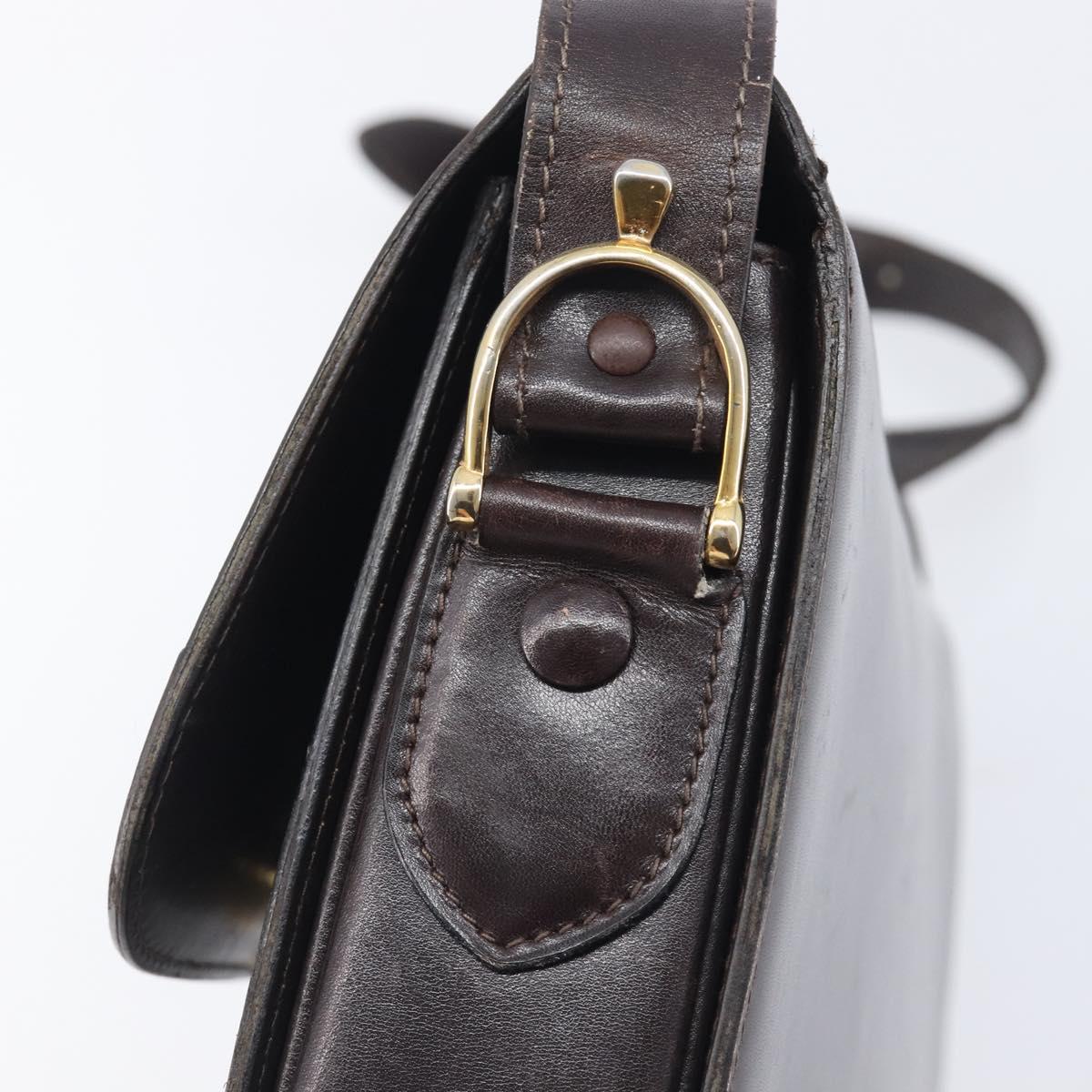 CELINE Shoulder Bag Leather Black Gold Tone Auth bs37968