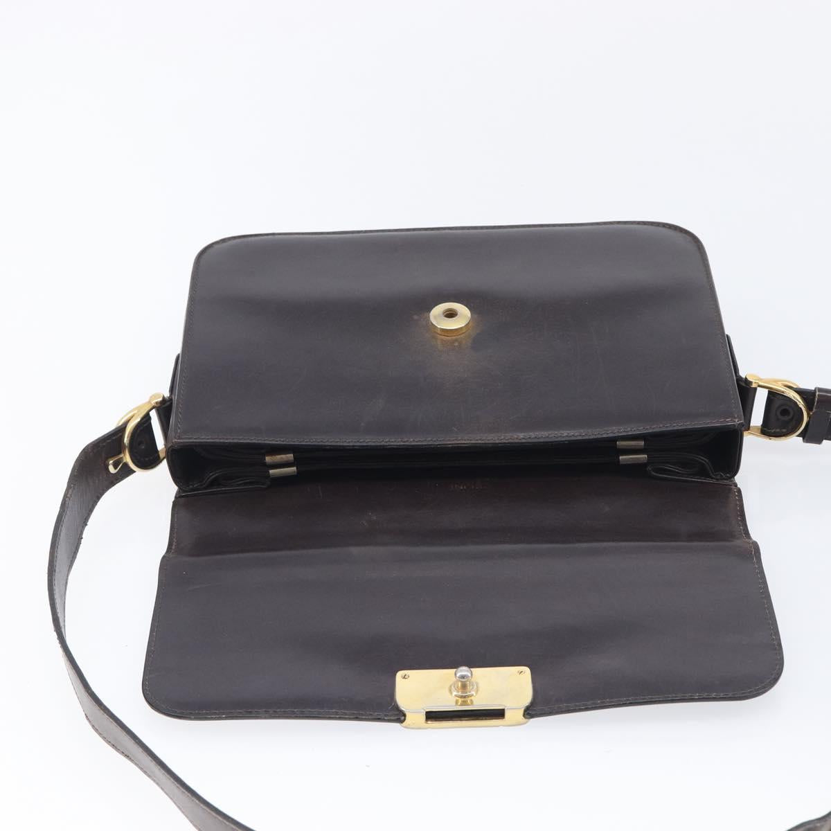CELINE Shoulder Bag Leather Black Gold Tone Auth bs37968
