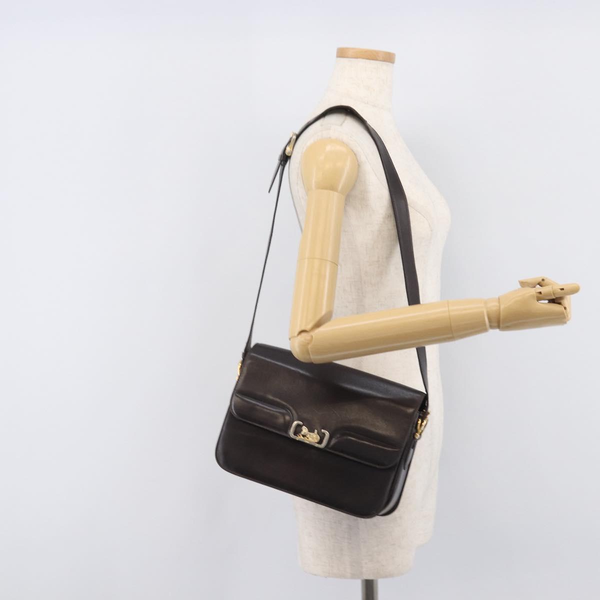CELINE Shoulder Bag Leather Black Gold Tone Auth bs37968
