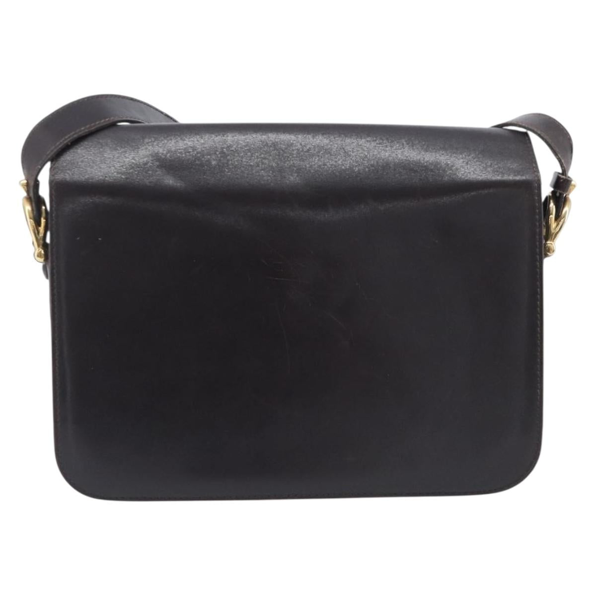 CELINE Shoulder Bag Leather Black Gold Tone Auth bs37968
