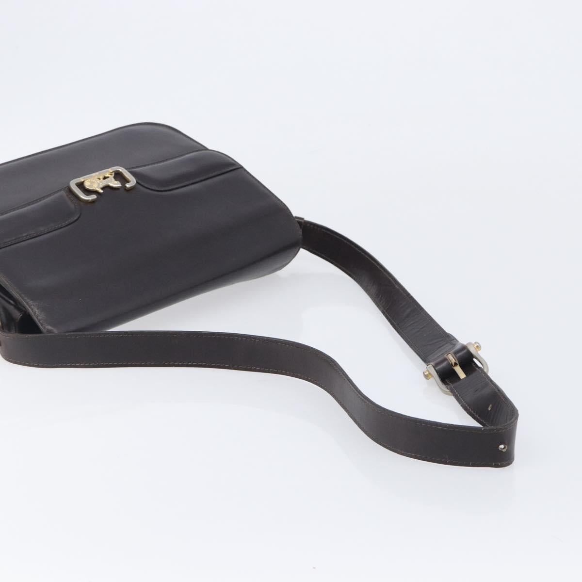 CELINE Shoulder Bag Leather Black Gold Tone Auth bs37968