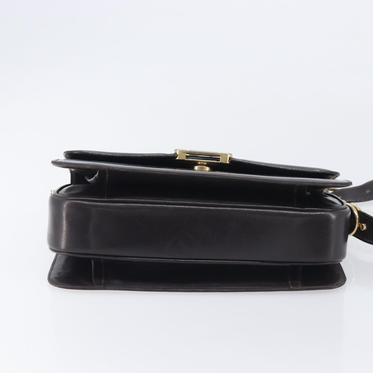 CELINE Shoulder Bag Leather Black Gold Tone Auth bs37968