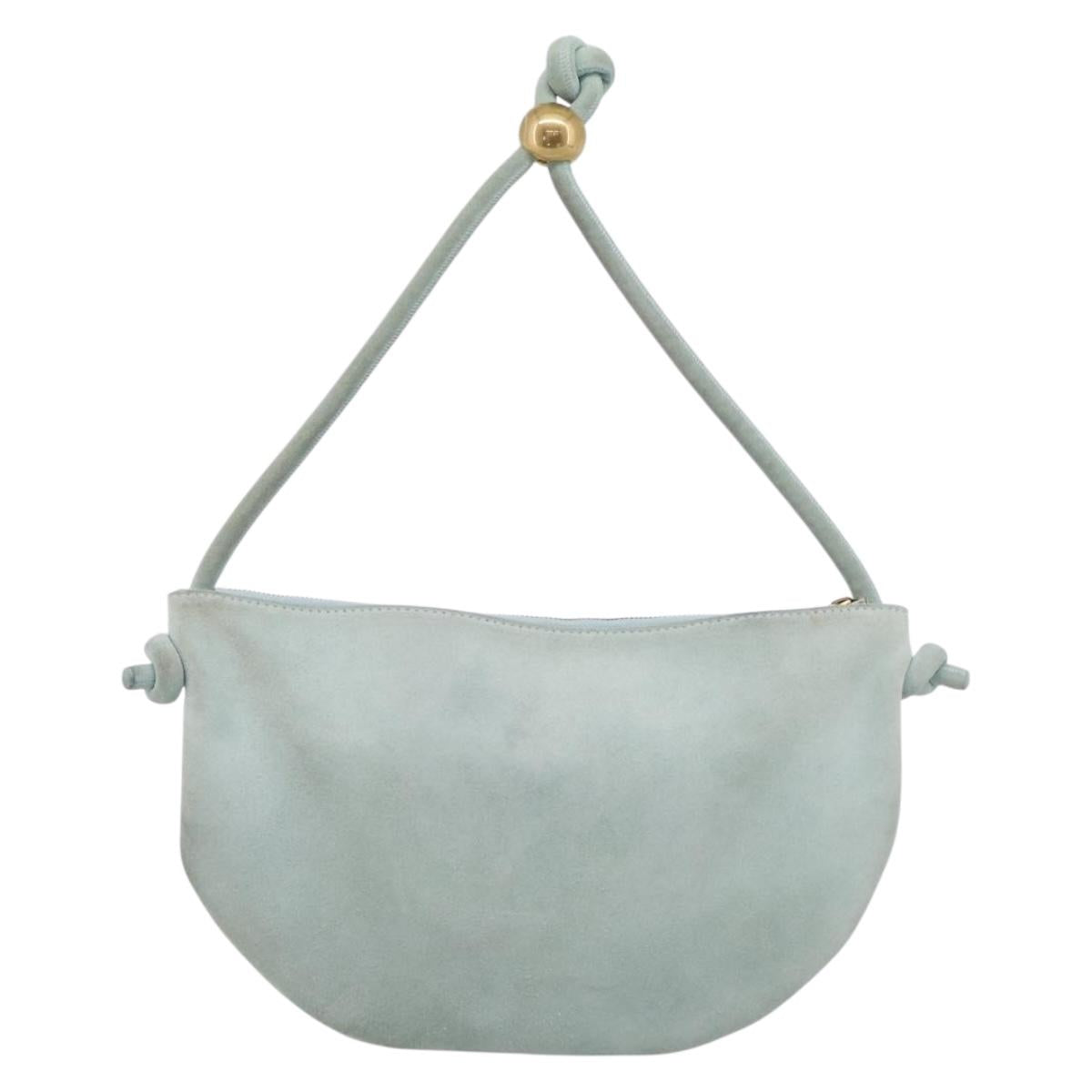 Bottega Veneta Hand Bag Suede Light Blue Gold Tone Auth bs37969