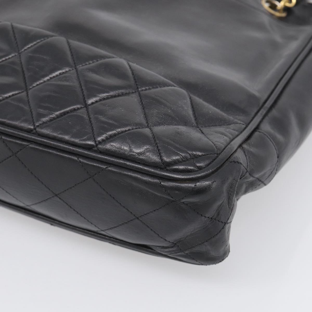 CHANEL Matelasse Chain Shoulder Bag Lamb Skin Black Gold Tone CC Auth bs37970