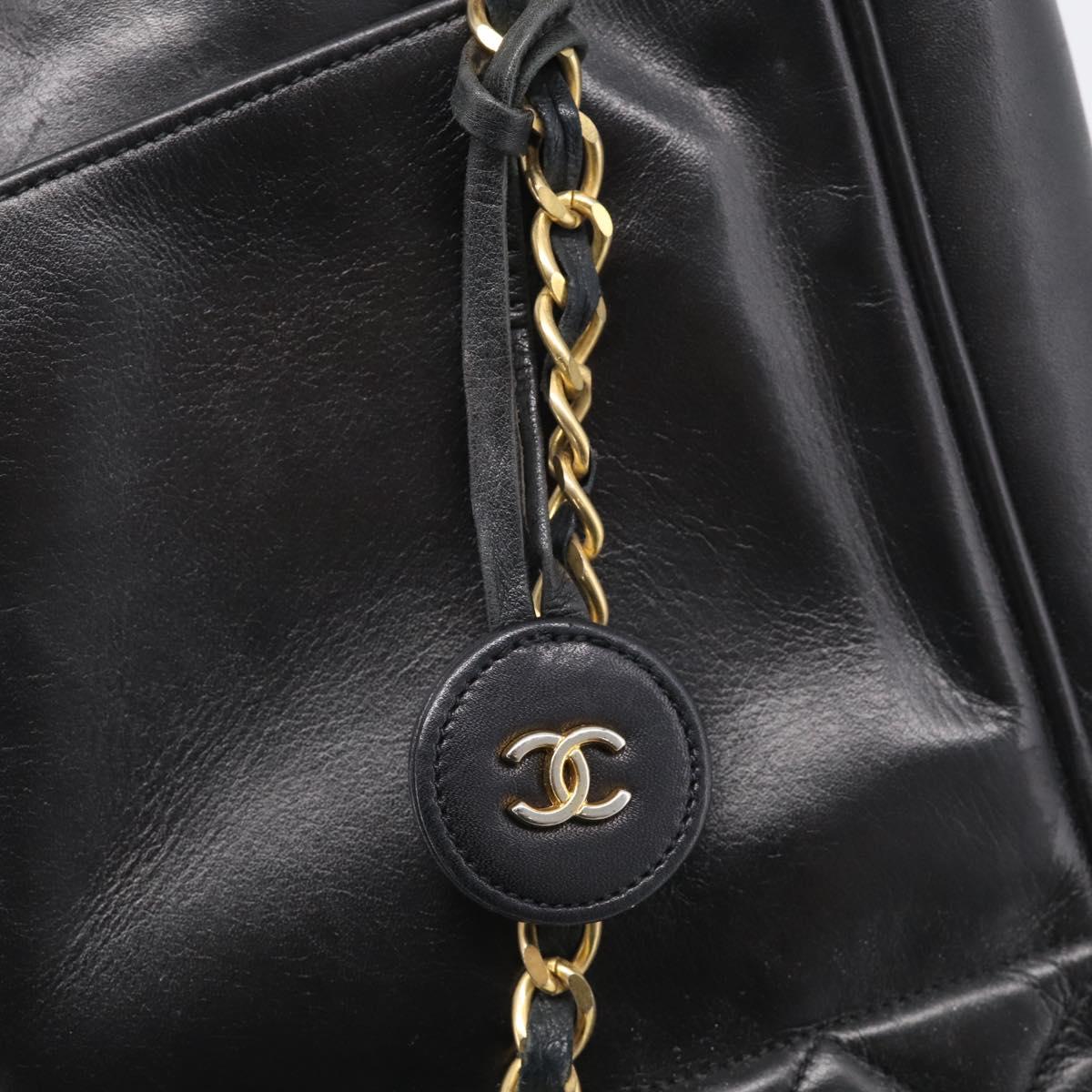 CHANEL Matelasse Chain Shoulder Bag Lamb Skin Black Gold Tone CC Auth bs37970