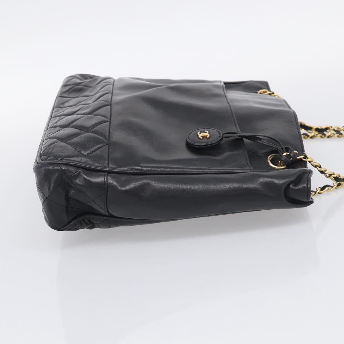 CHANEL Matelasse Chain Shoulder Bag Lamb Skin Black Gold Tone CC Auth bs37970