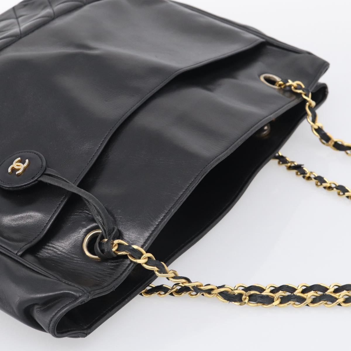 CHANEL Matelasse Chain Shoulder Bag Lamb Skin Black Gold Tone CC Auth bs37970