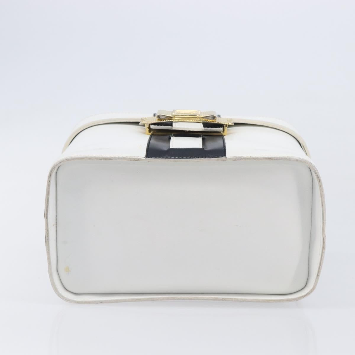 CELINE Vanity Hand Bag Leather White Gold Tone Auth bs37980